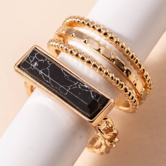 Rectangle Stone Ring Set