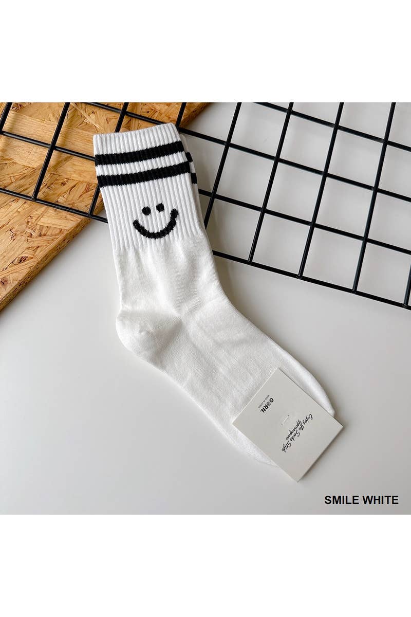 SMILEY FACE CREW SOCKS: SMILE WHITE-162585 / OS