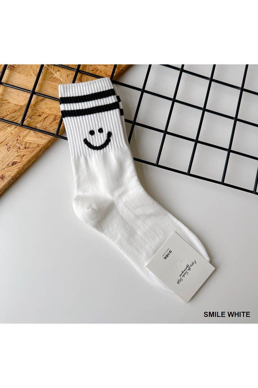 SMILEY FACE CREW SOCKS: SMILE WHITE-162585 / OS