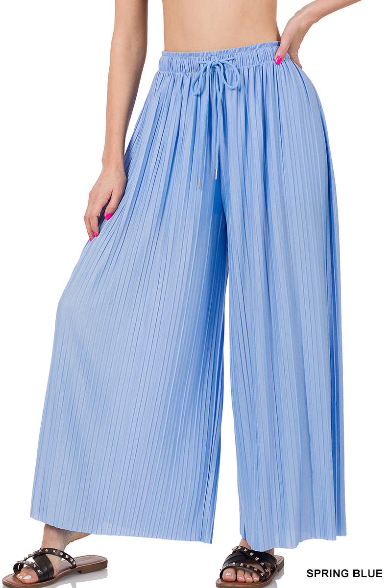WOVEN PLEATED WIDE LEG PANTS WITH LINING: SPRINGBLUE-129043 / M