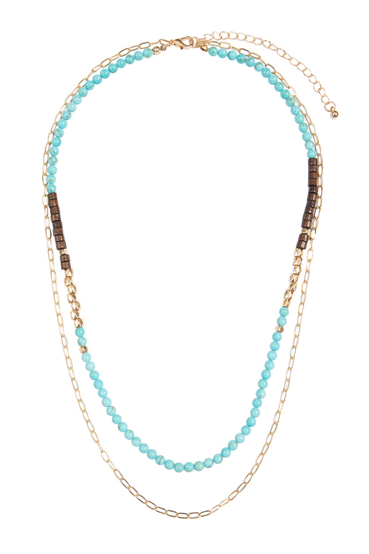 MYN1511 - NATURAL STONE, CHAIN LAYERED LONG NECKLACE