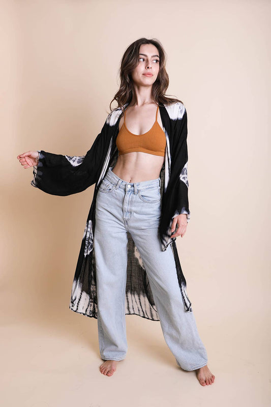 Tie-Dye Longline Kimono: Black
