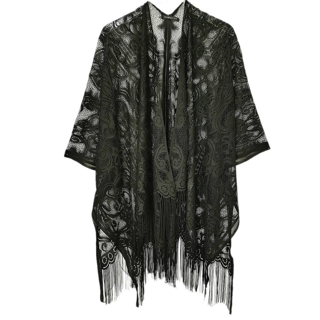 Floral Lace Open Front Kimono
