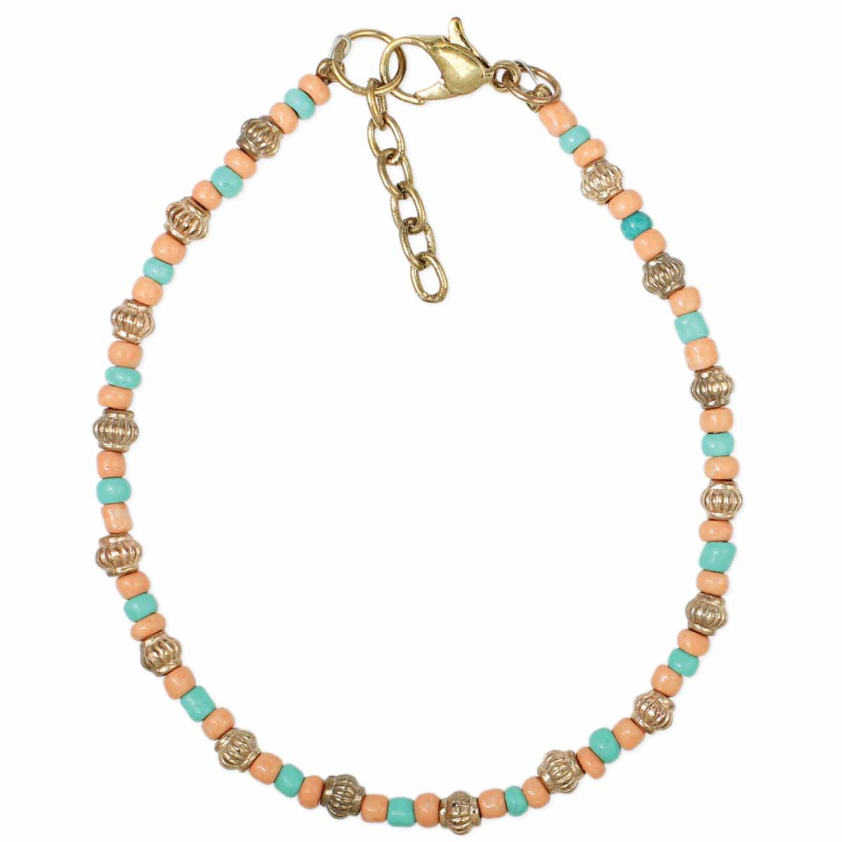 Sea and Sand Turquoise Peach Gold Bead Anklet