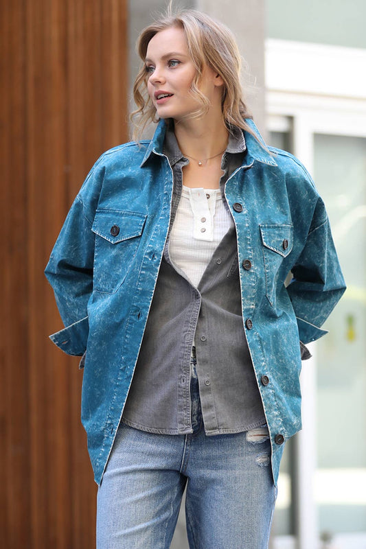 PREMIUM POPLIN OVERSIZED VINTAGE WASHED SHACKET