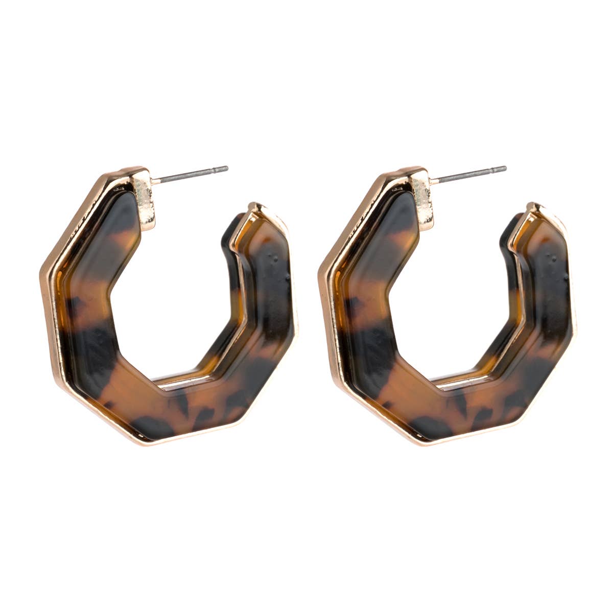 HDE2788 LEOPARD OPEN POLYGON FACETED ACETATE EARRINGS