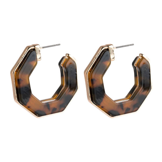 HDE2788 LEOPARD OPEN POLYGON FACETED ACETATE EARRINGS