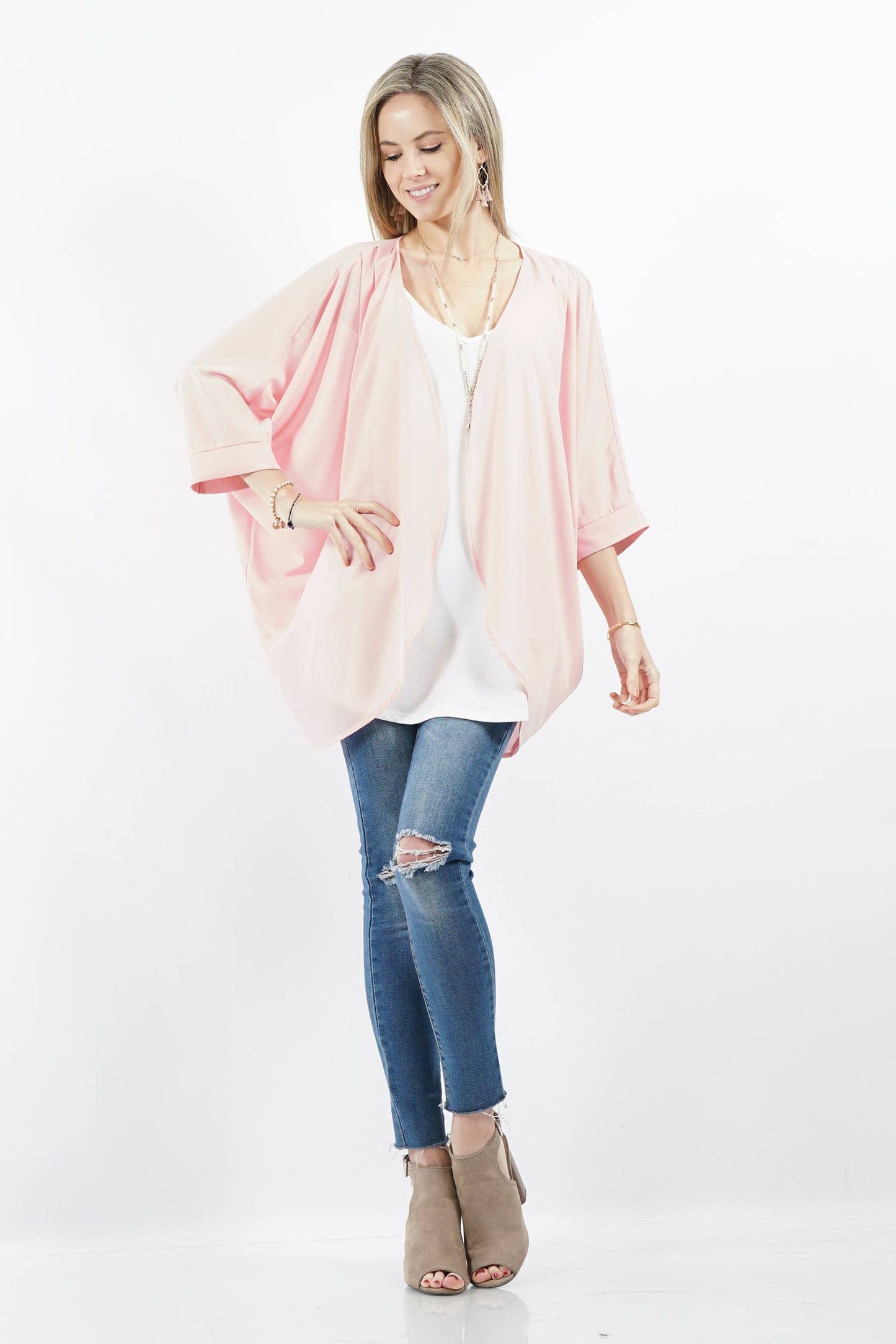 Chiffon Cardigan: L / DUSTYBLUSH-93182