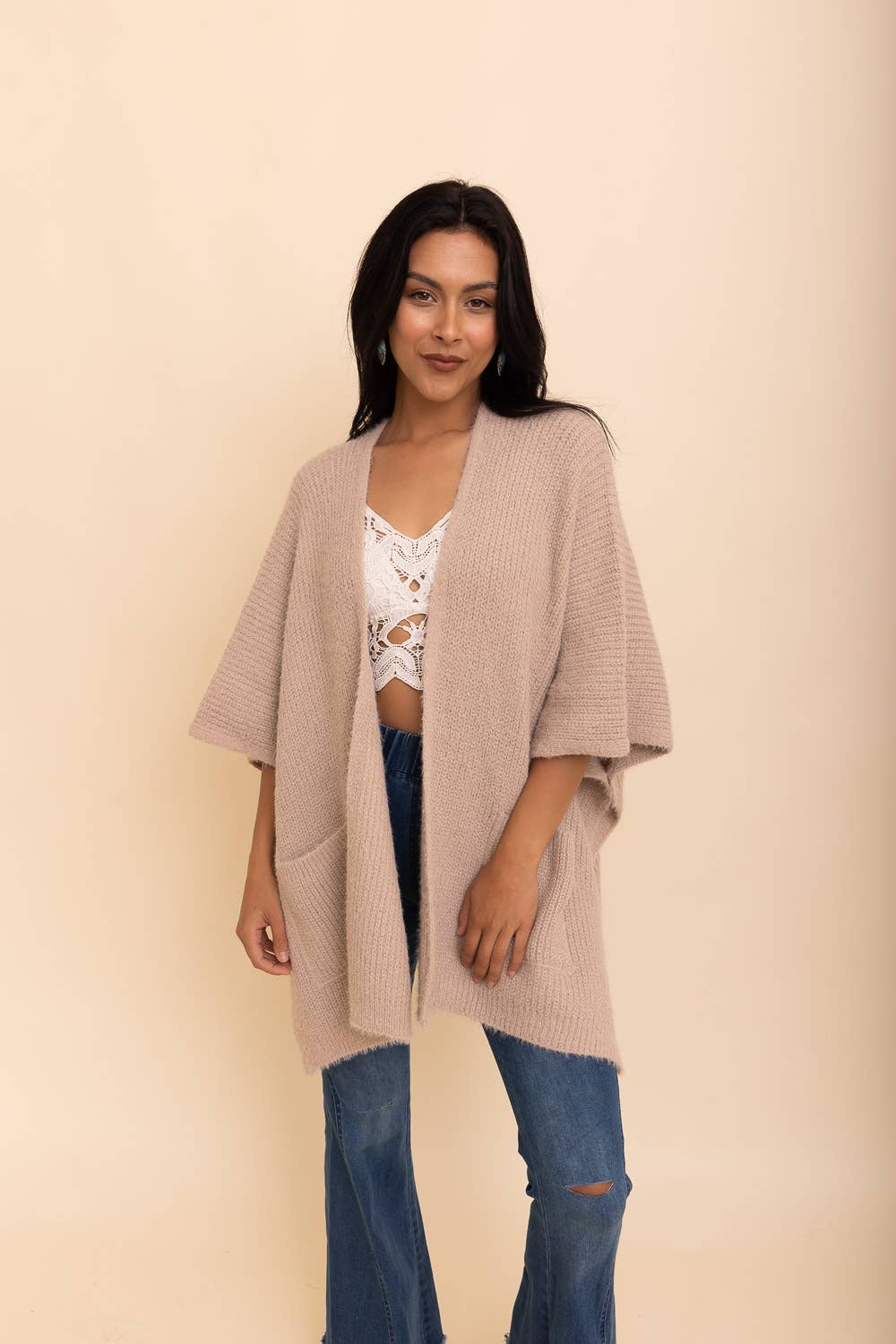 Boucle Cozy Poncho: Beige