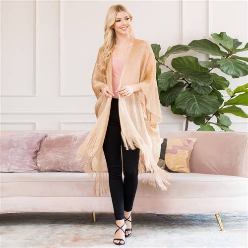 HDF2700 - METALLIC COLORED TASSEL BEACH KIMONO